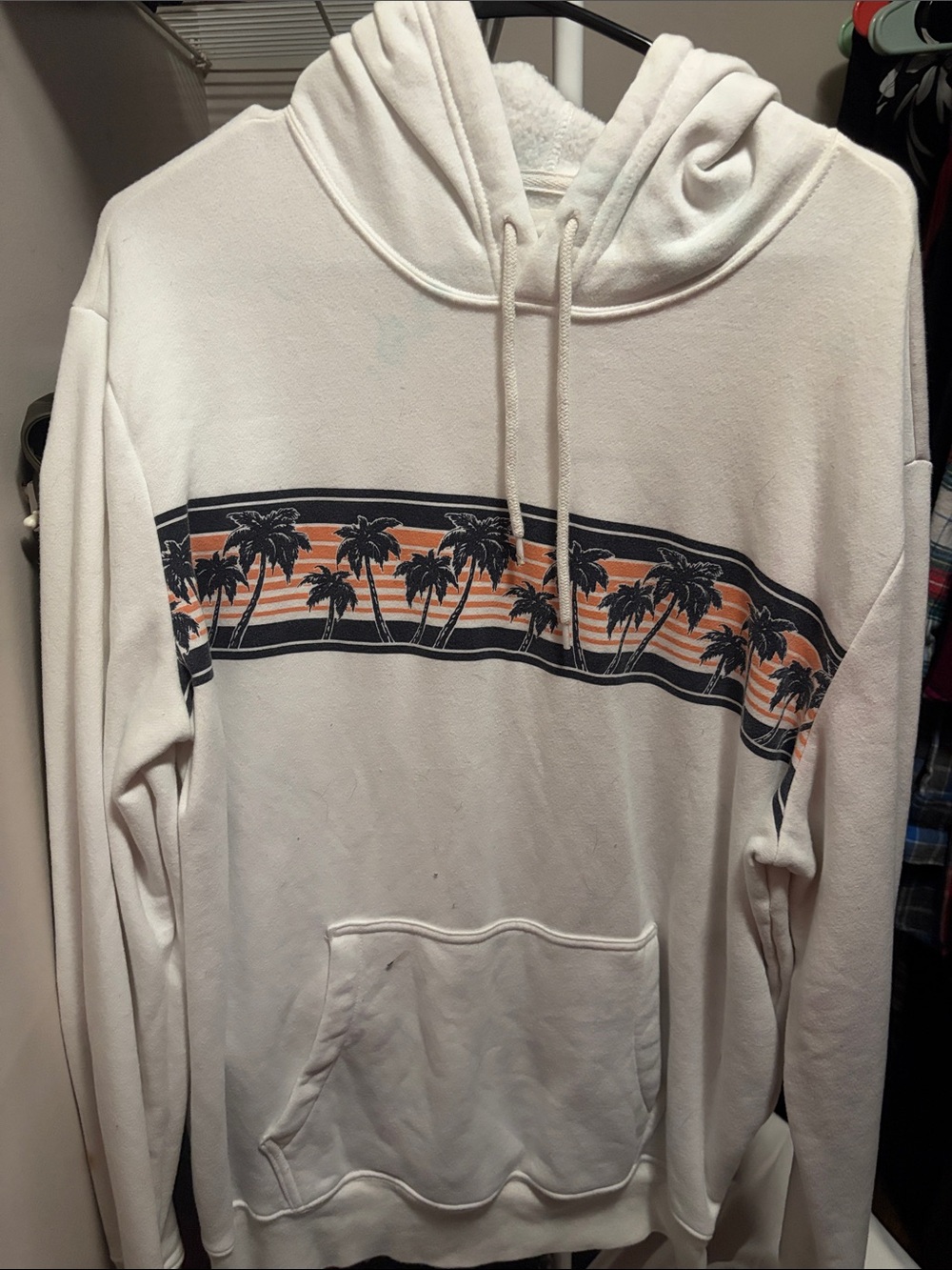 GAP White Hoodie with Black and Orange Palm Stripe